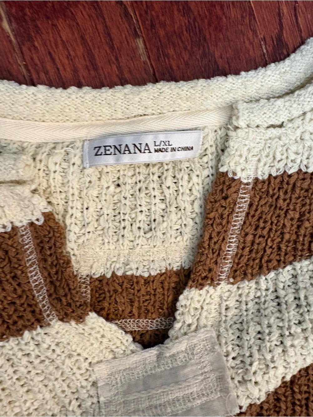 Zenana Outfitters Cream and Brown Striped V-Neck Knit Top - Picture 6 of 8